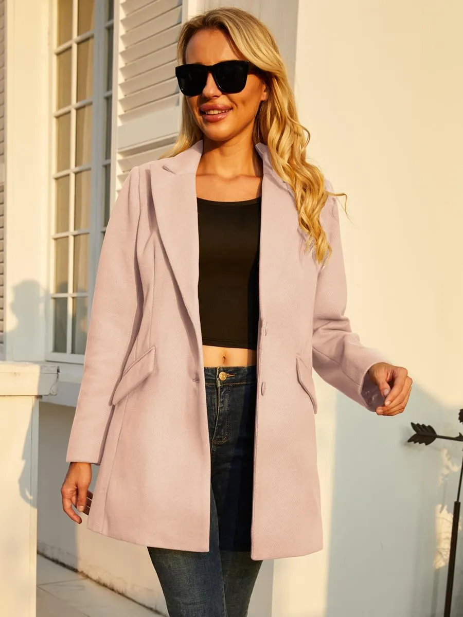 Womens Pea Coat Elegant Mid-Long Winter Coats for Women Overcoat V Neck Single Breasted Coat Outerwear