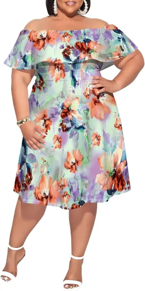 Women's Plus Size Summer Dresses Floral Print Midi Dresses Flowy Sundresses