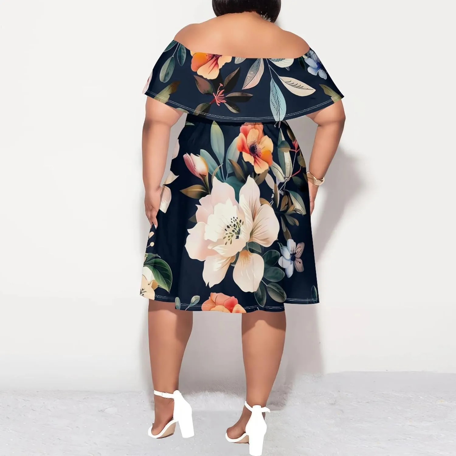 Women's Plus Size Summer Dresses Floral Print Midi Dresses Flowy Sundresses