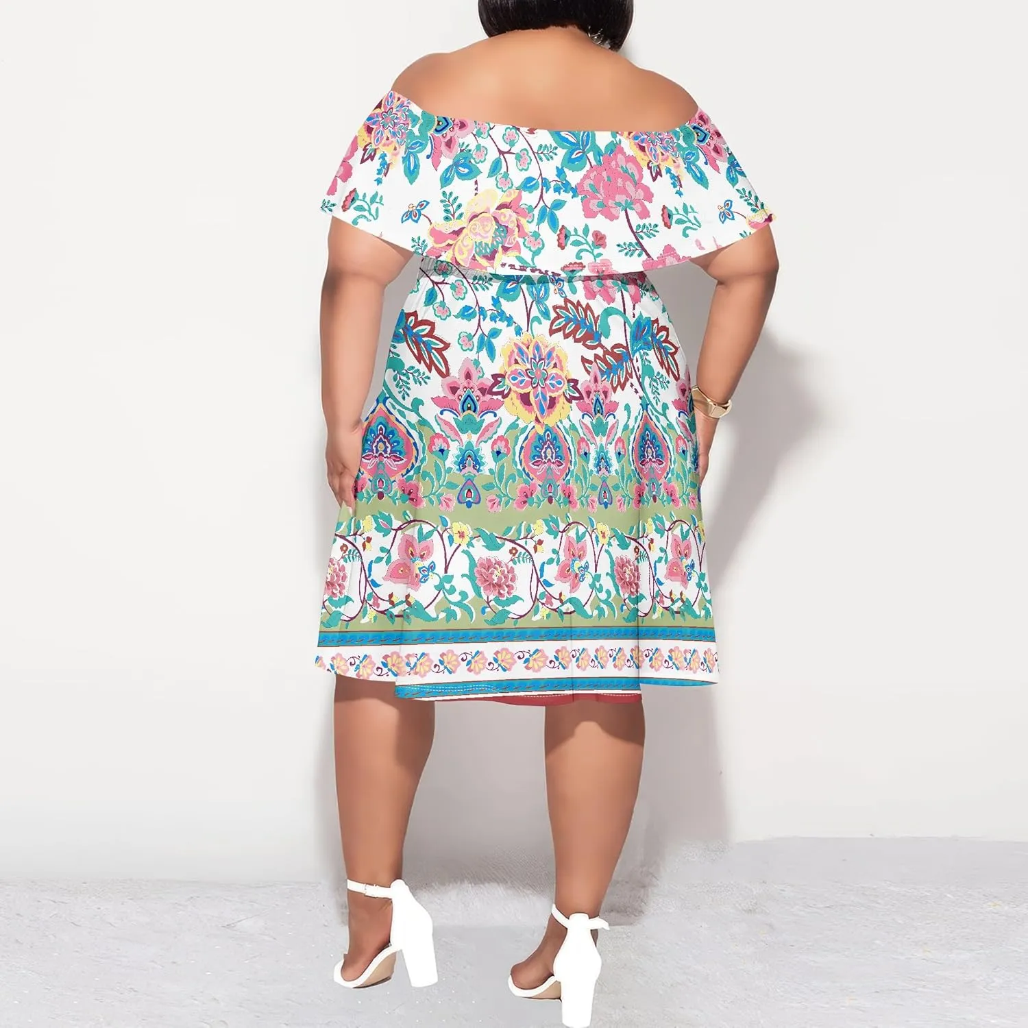 Women's Plus Size Summer Dresses Floral Print Midi Dresses Flowy Sundresses