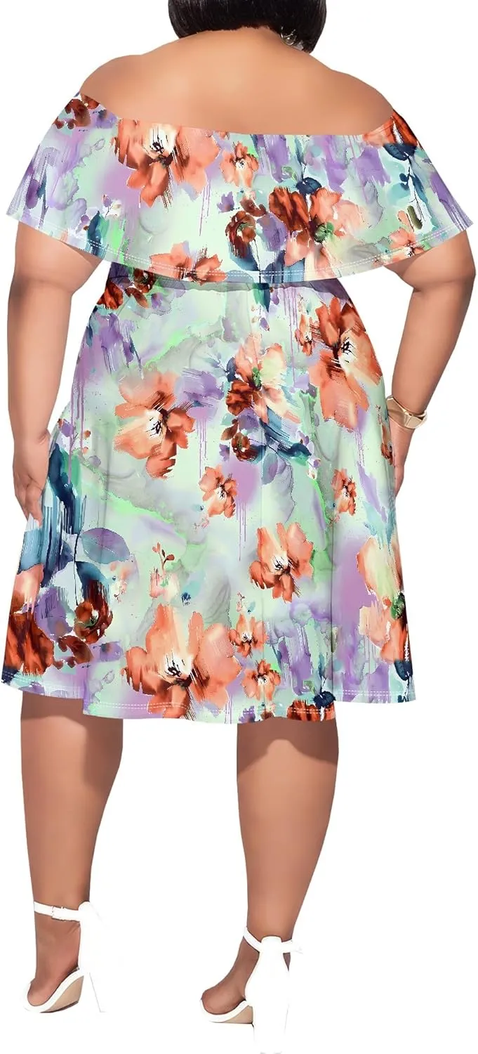 Women's Plus Size Summer Dresses Floral Print Midi Dresses Flowy Sundresses
