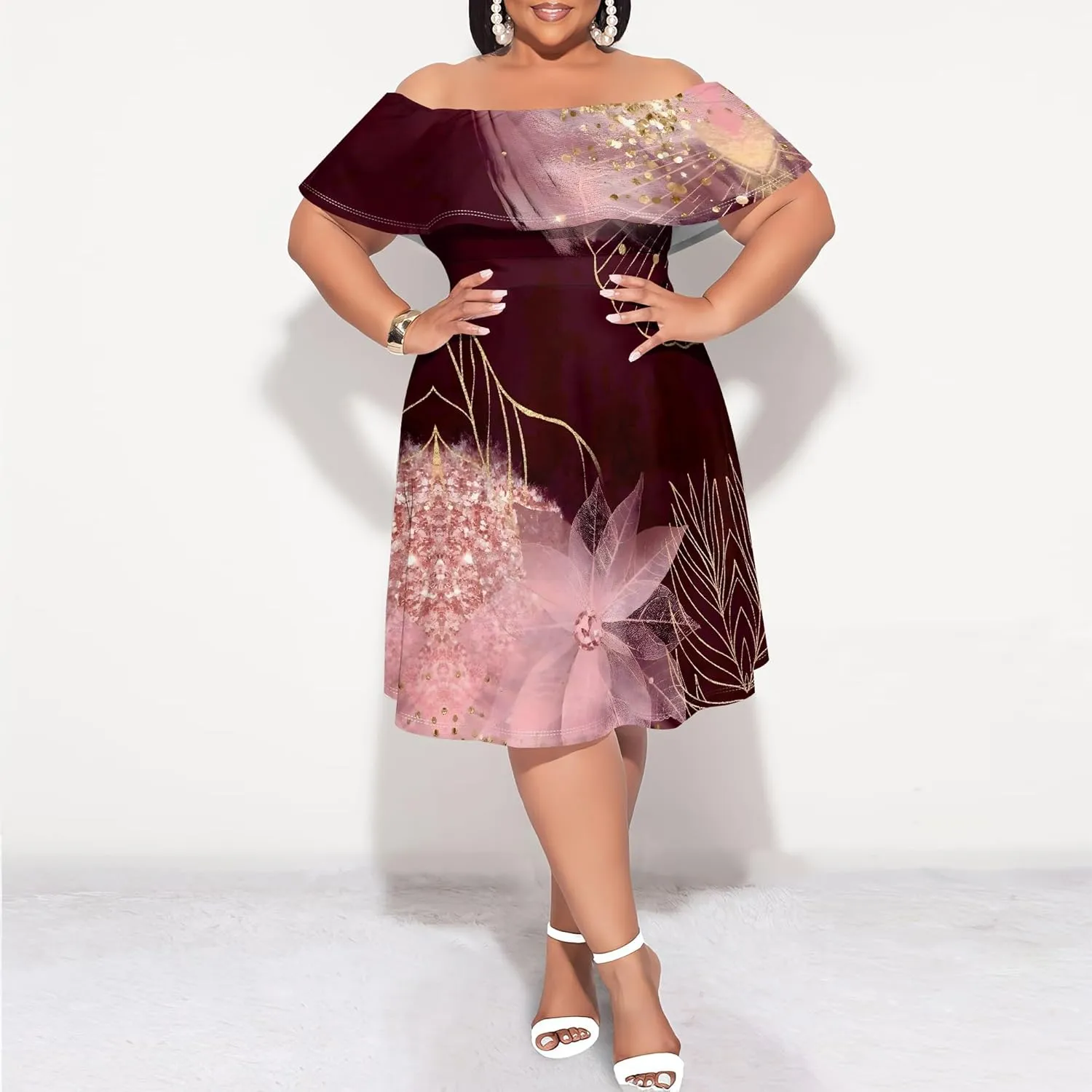 Women's Plus Size Summer Dresses Floral Print Midi Dresses Flowy Sundresses
