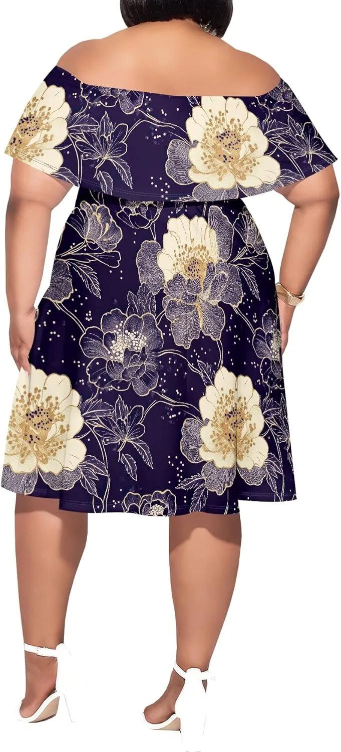 Women's Plus Size Summer Dresses Floral Print Midi Dresses Flowy Sundresses