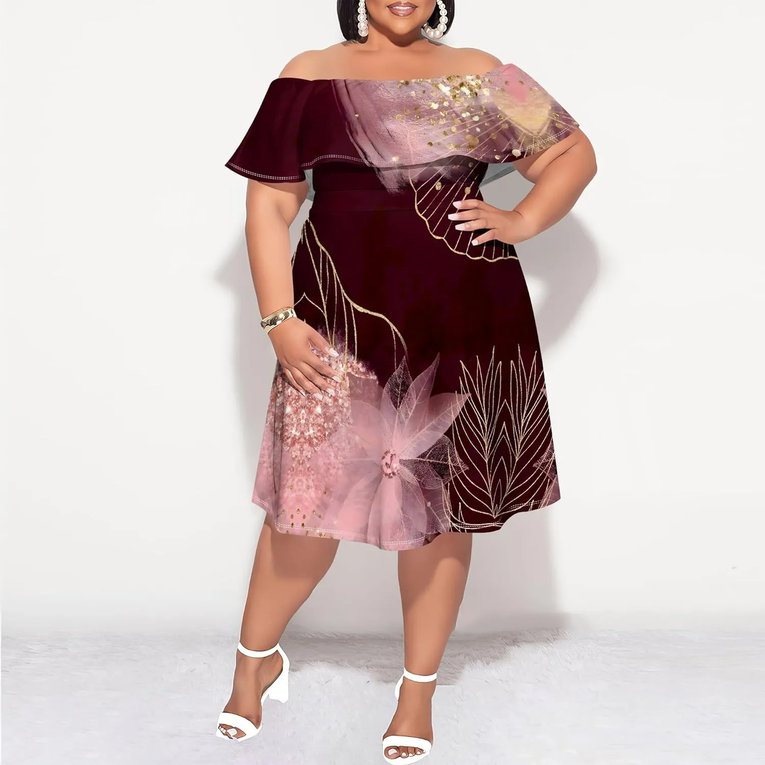 Women's Plus Size Summer Dresses Floral Print Midi Dresses Flowy Sundresses