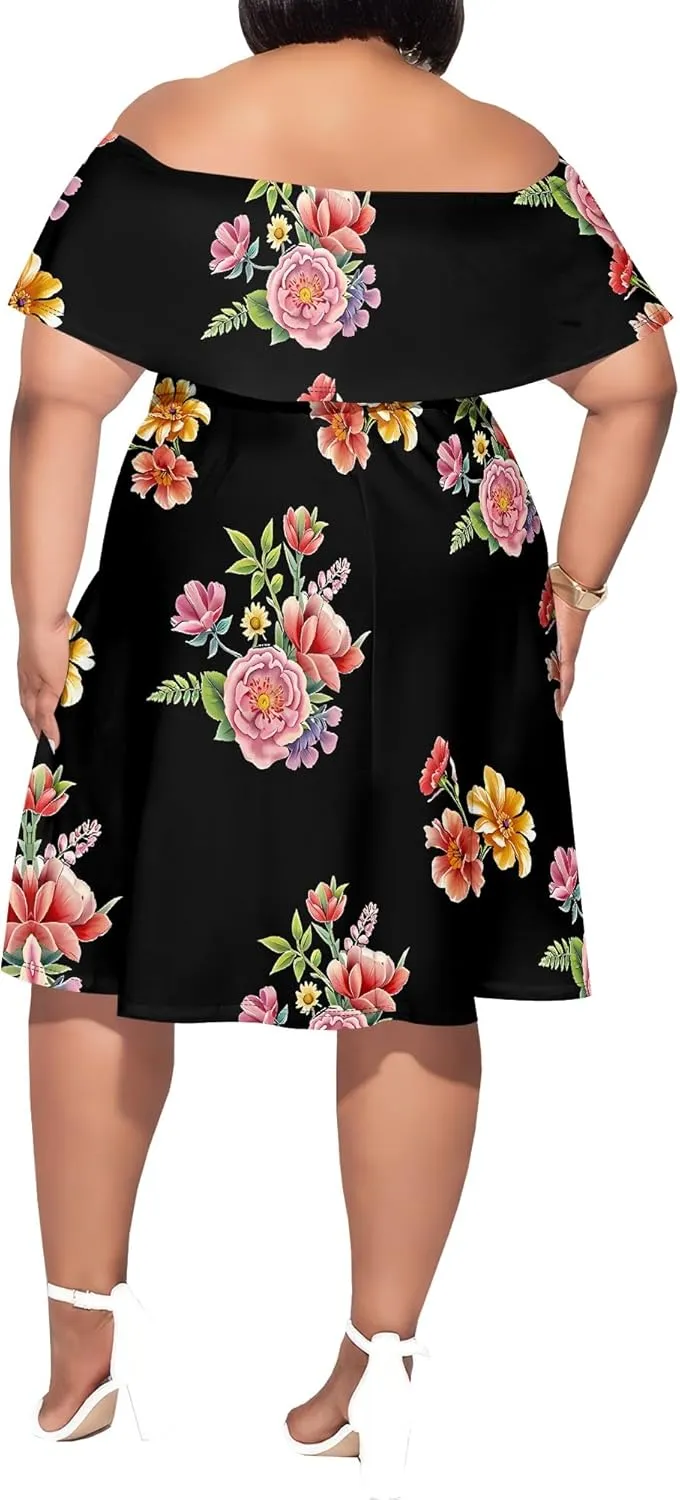 Women's Plus Size Summer Dresses Floral Print Midi Dresses Flowy Sundresses