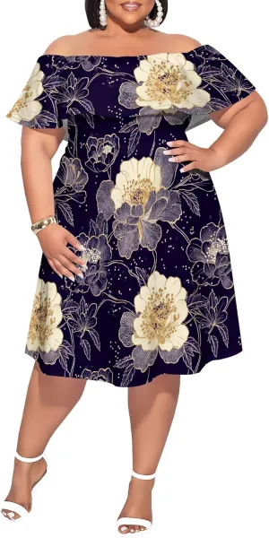 Women's Plus Size Summer Dresses Floral Print Midi Dresses Flowy Sundresses