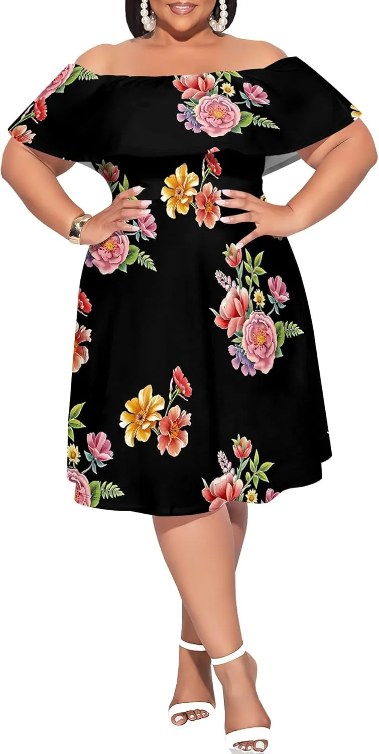 Women's Plus Size Summer Dresses Floral Print Midi Dresses Flowy Sundresses