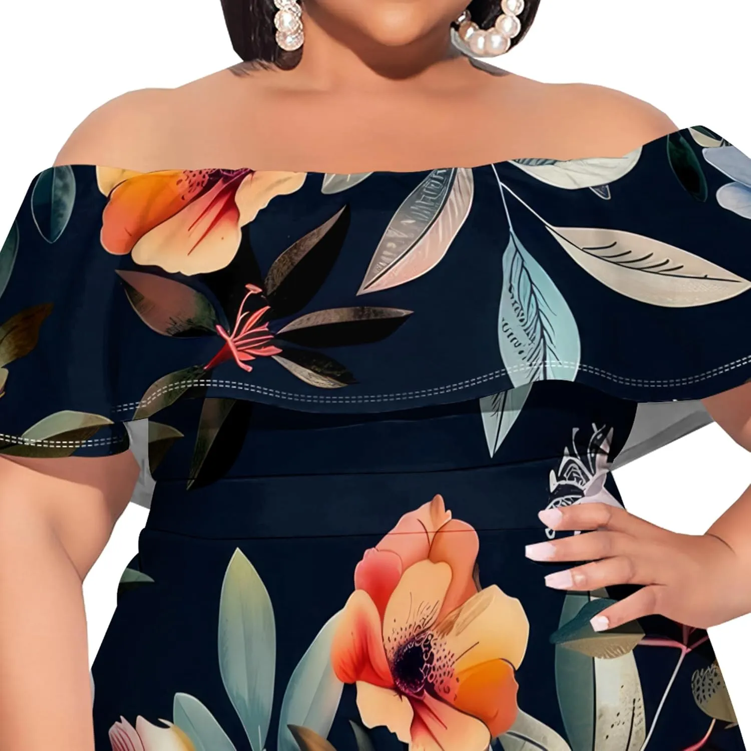 Women's Plus Size Summer Dresses Floral Print Midi Dresses Flowy Sundresses