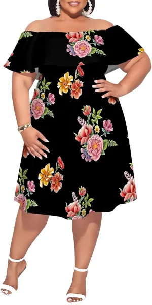 Women's Plus Size Summer Dresses Floral Print Midi Dresses Flowy Sundresses