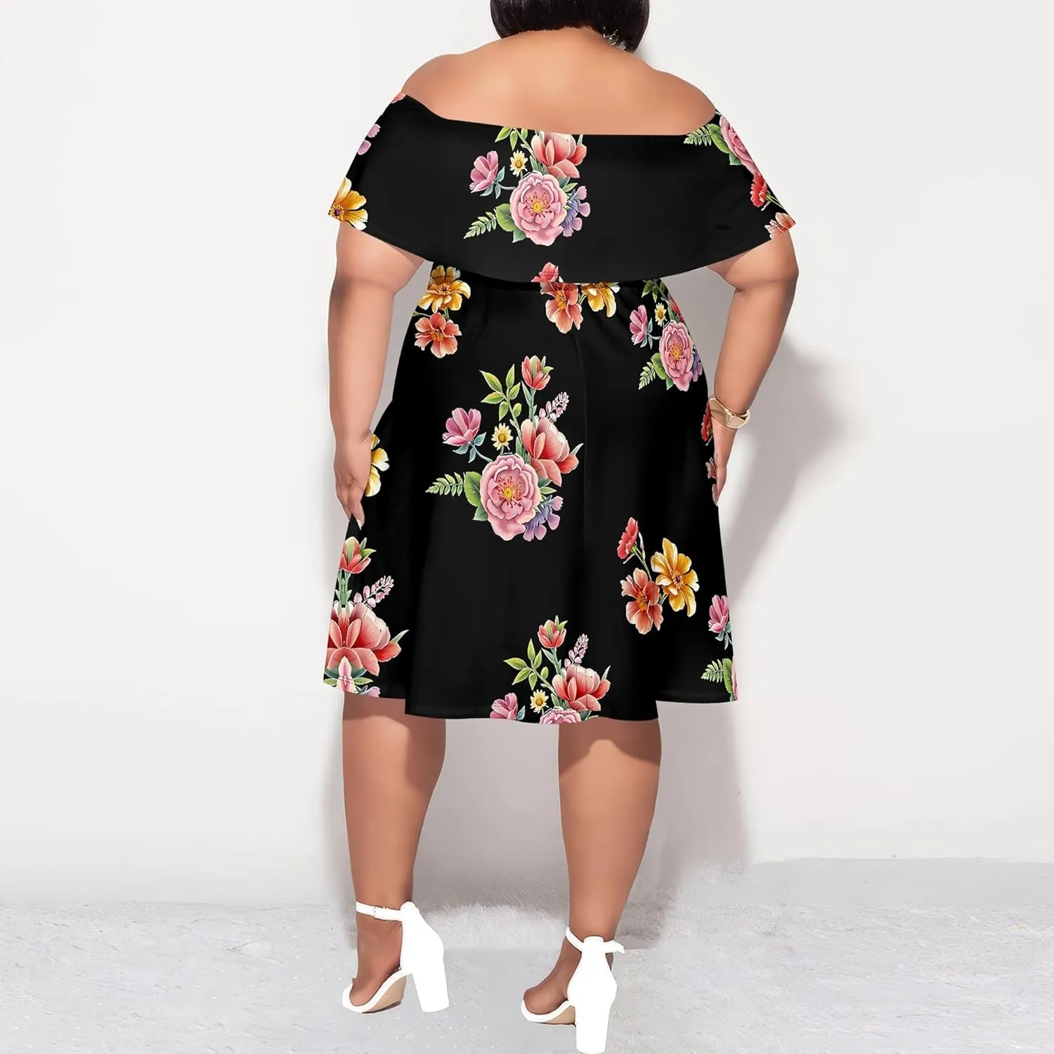Women's Plus Size Summer Dresses Floral Print Midi Dresses Flowy Sundresses