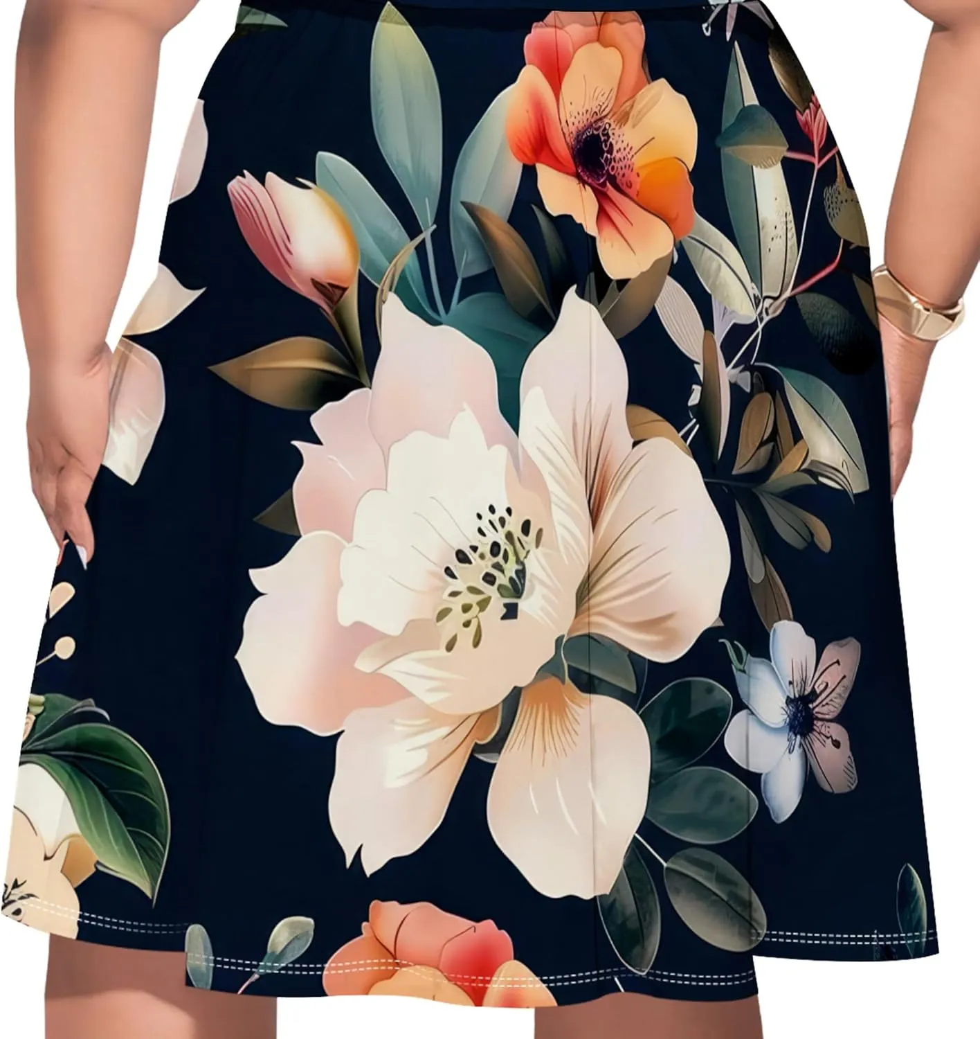 Women's Plus Size Summer Dresses Floral Print Midi Dresses Flowy Sundresses