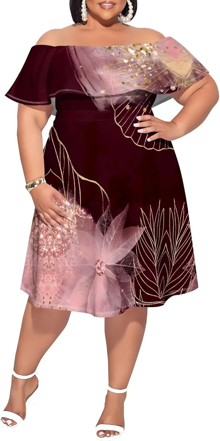 Women's Plus Size Summer Dresses Floral Print Midi Dresses Flowy Sundresses