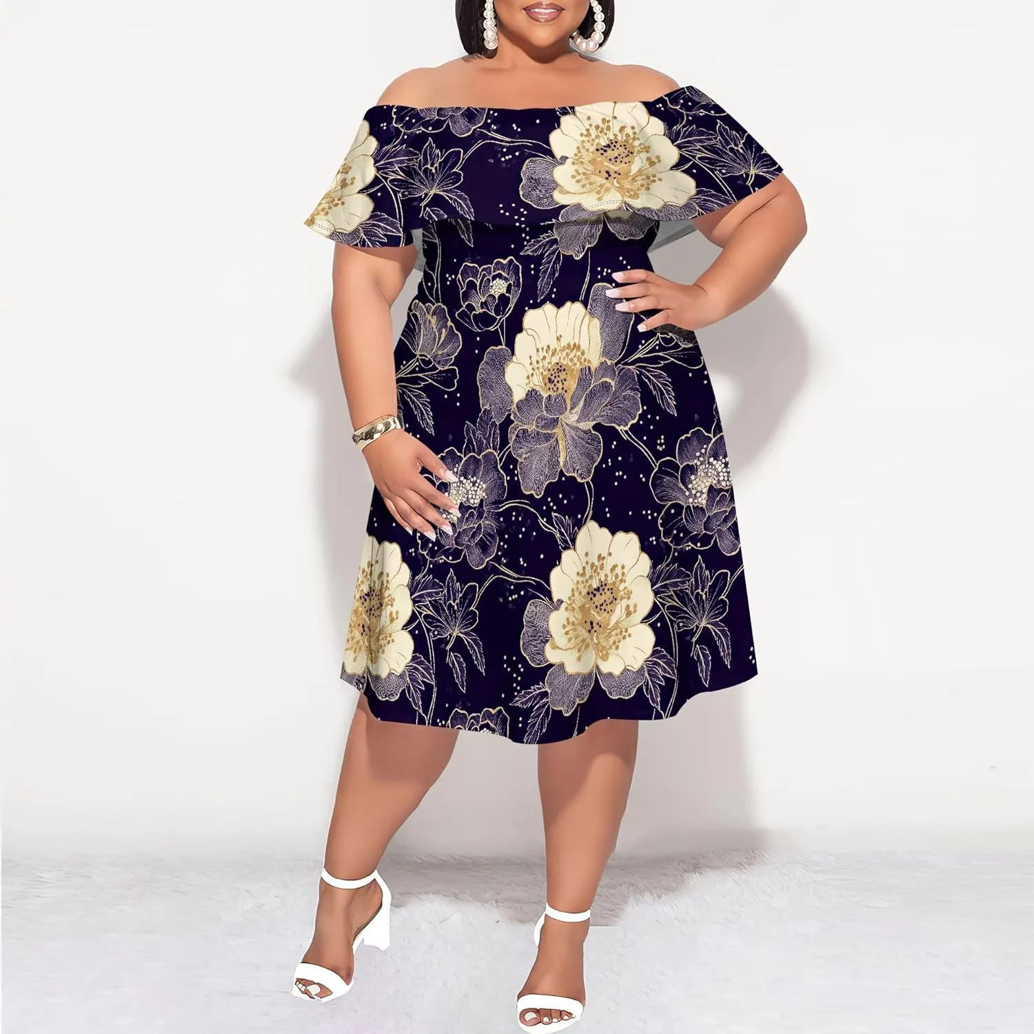 Women's Plus Size Summer Dresses Floral Print Midi Dresses Flowy Sundresses