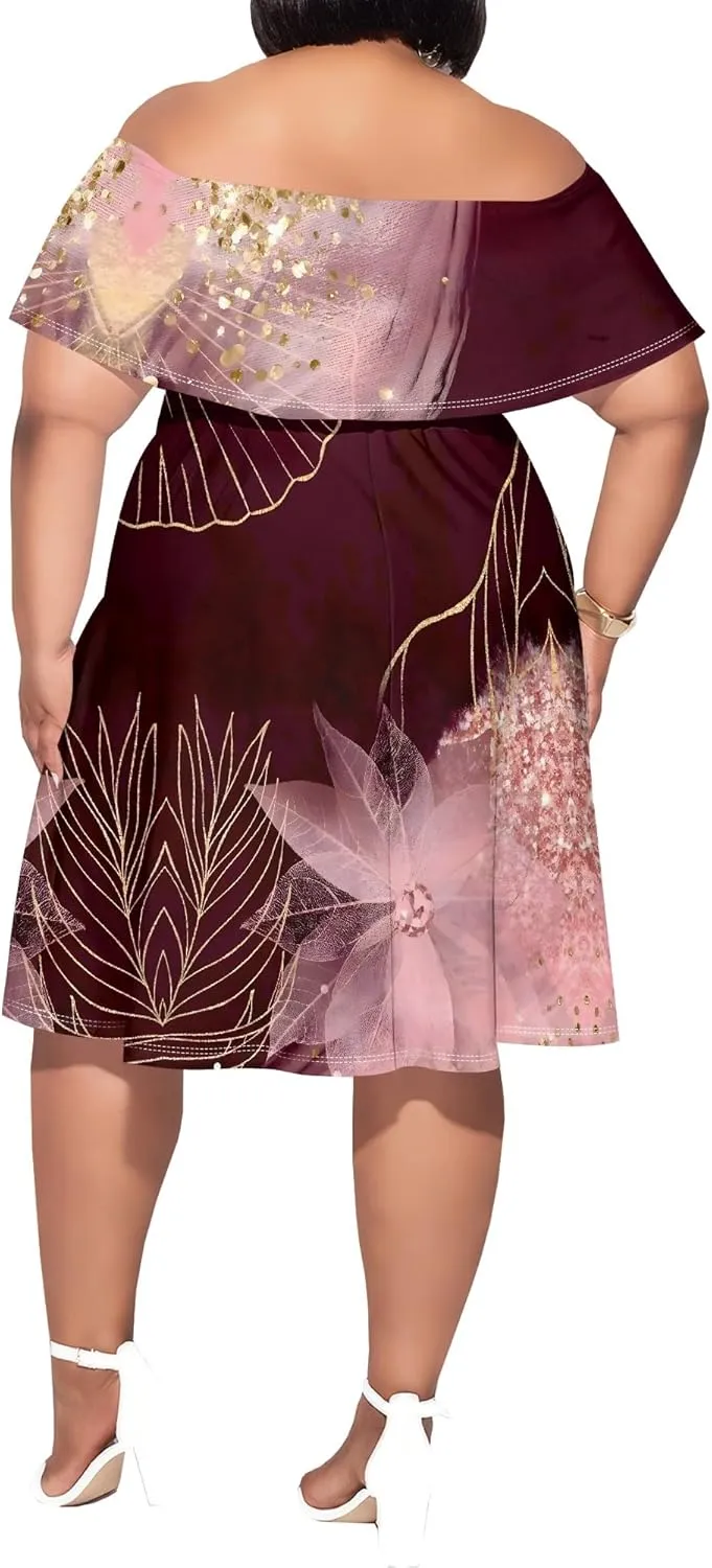 Women's Plus Size Summer Dresses Floral Print Midi Dresses Flowy Sundresses