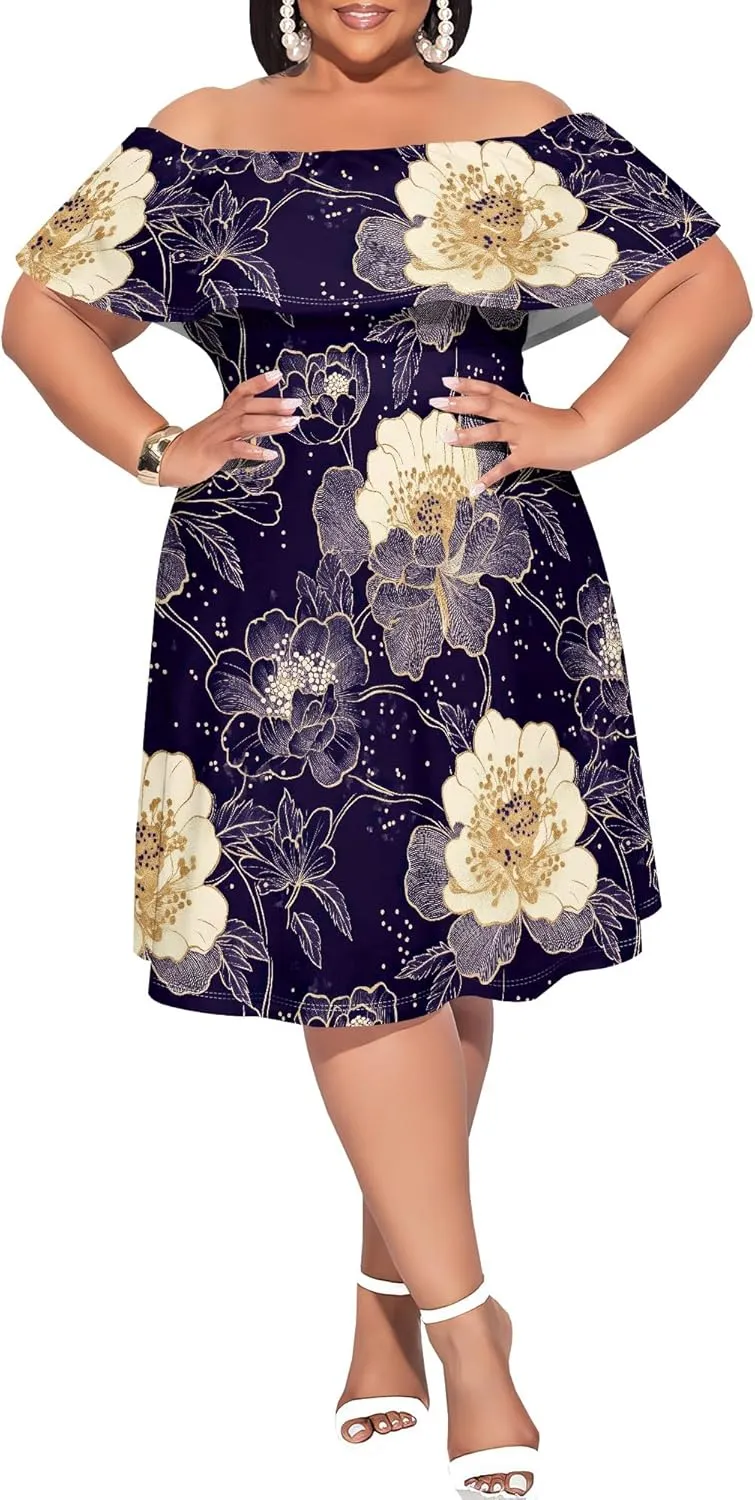 Women's Plus Size Summer Dresses Floral Print Midi Dresses Flowy Sundresses