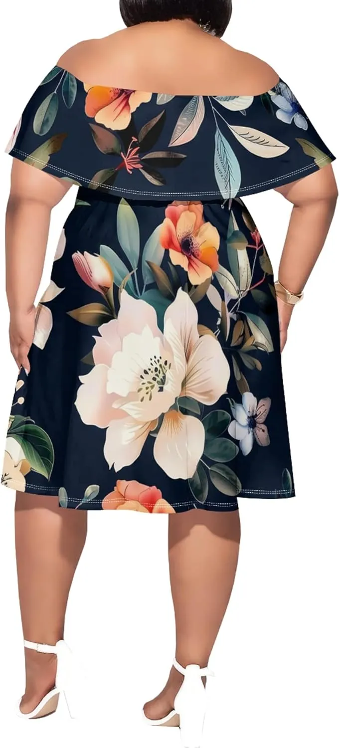Women's Plus Size Summer Dresses Floral Print Midi Dresses Flowy Sundresses