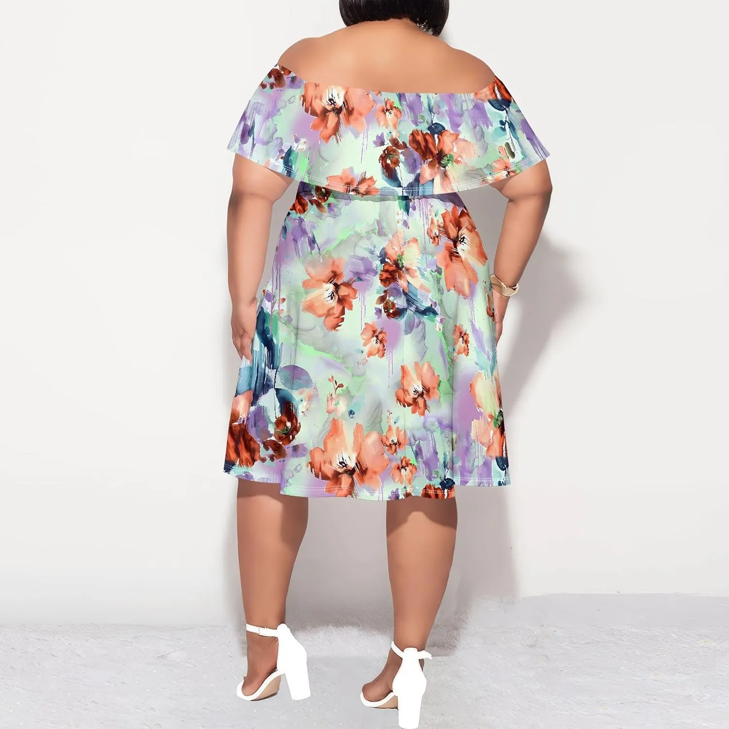 Women's Plus Size Summer Dresses Floral Print Midi Dresses Flowy Sundresses