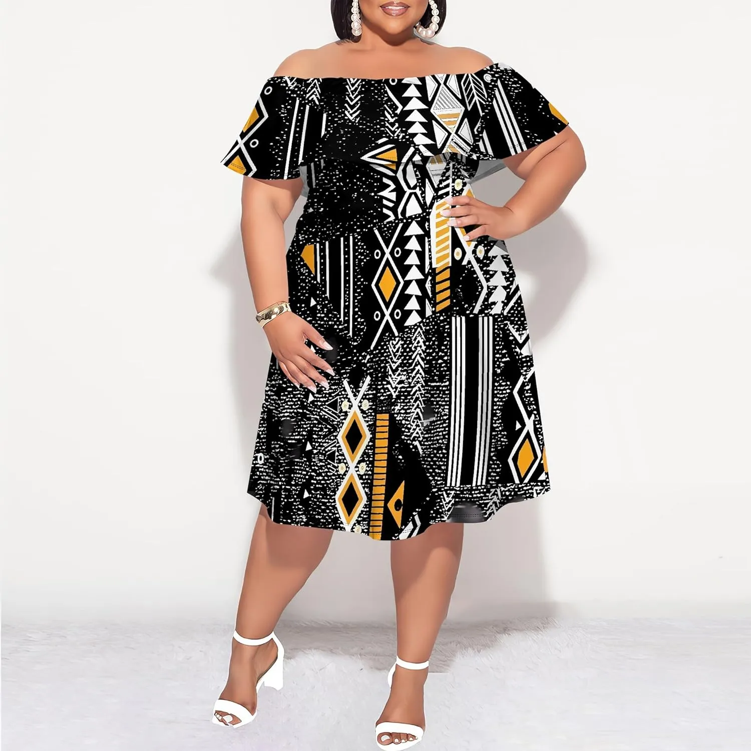 Women's Plus Size Summer Dresses Floral Print Midi Dresses Flowy Sundresses
