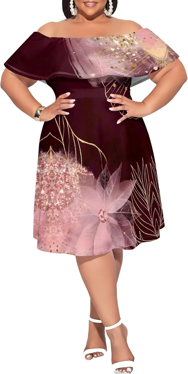 Women's Plus Size Summer Dresses Floral Print Midi Dresses Flowy Sundresses