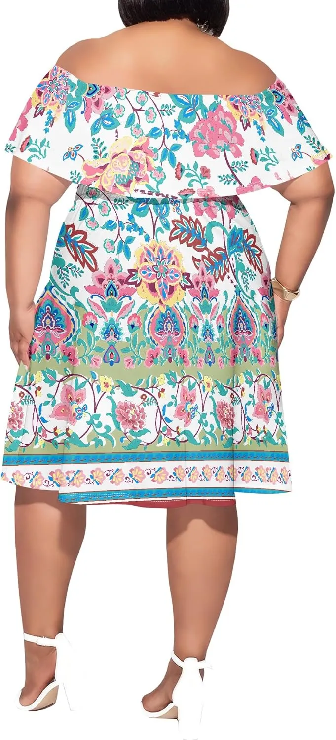 Women's Plus Size Summer Dresses Floral Print Midi Dresses Flowy Sundresses