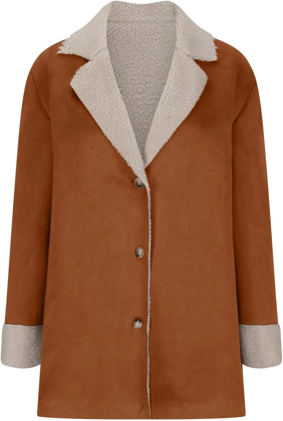 Womens Sherpa Fleece Lined Jacket Lamb Wool Padded Trench Coat Button Lapel Collar Parka Faux Suede Pea Coat Outerwear