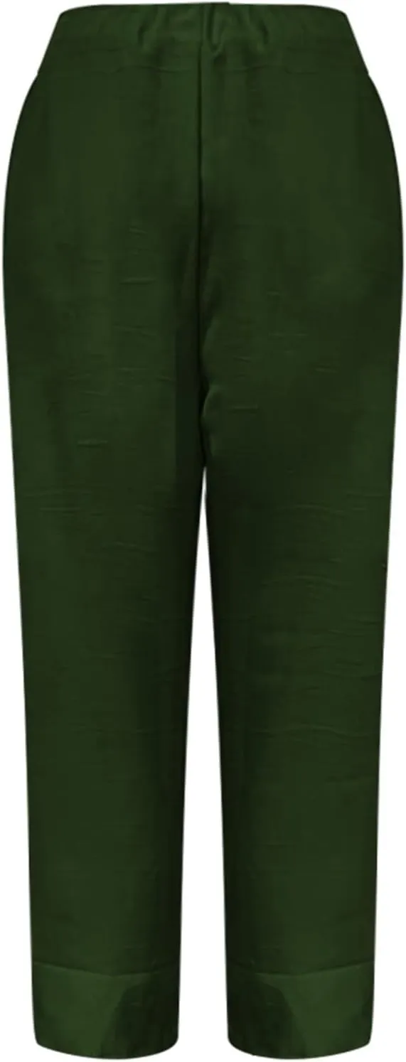 Women's Solid Cotton Linen Straight Pants Wide Leg Trouser with Buttons Classic Breathable Elastic Summer Casual Trousers