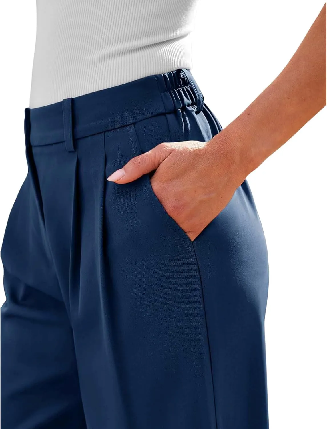 Womens Suit Pants Business High Waist Wide Leg Pant Stretch Button Work Straight Leg Trousers Casual with Pockets