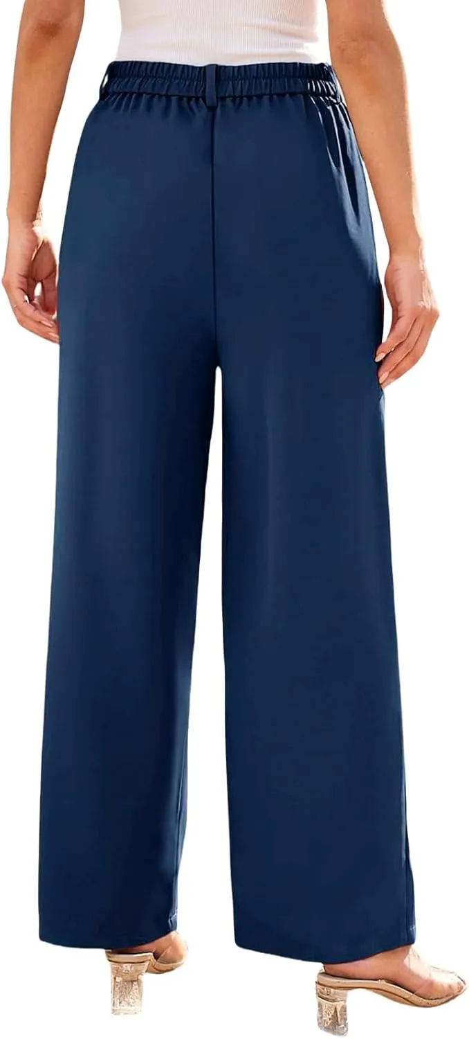 Womens Suit Pants Business High Waist Wide Leg Pant Stretch Button Work Straight Leg Trousers Casual with Pockets