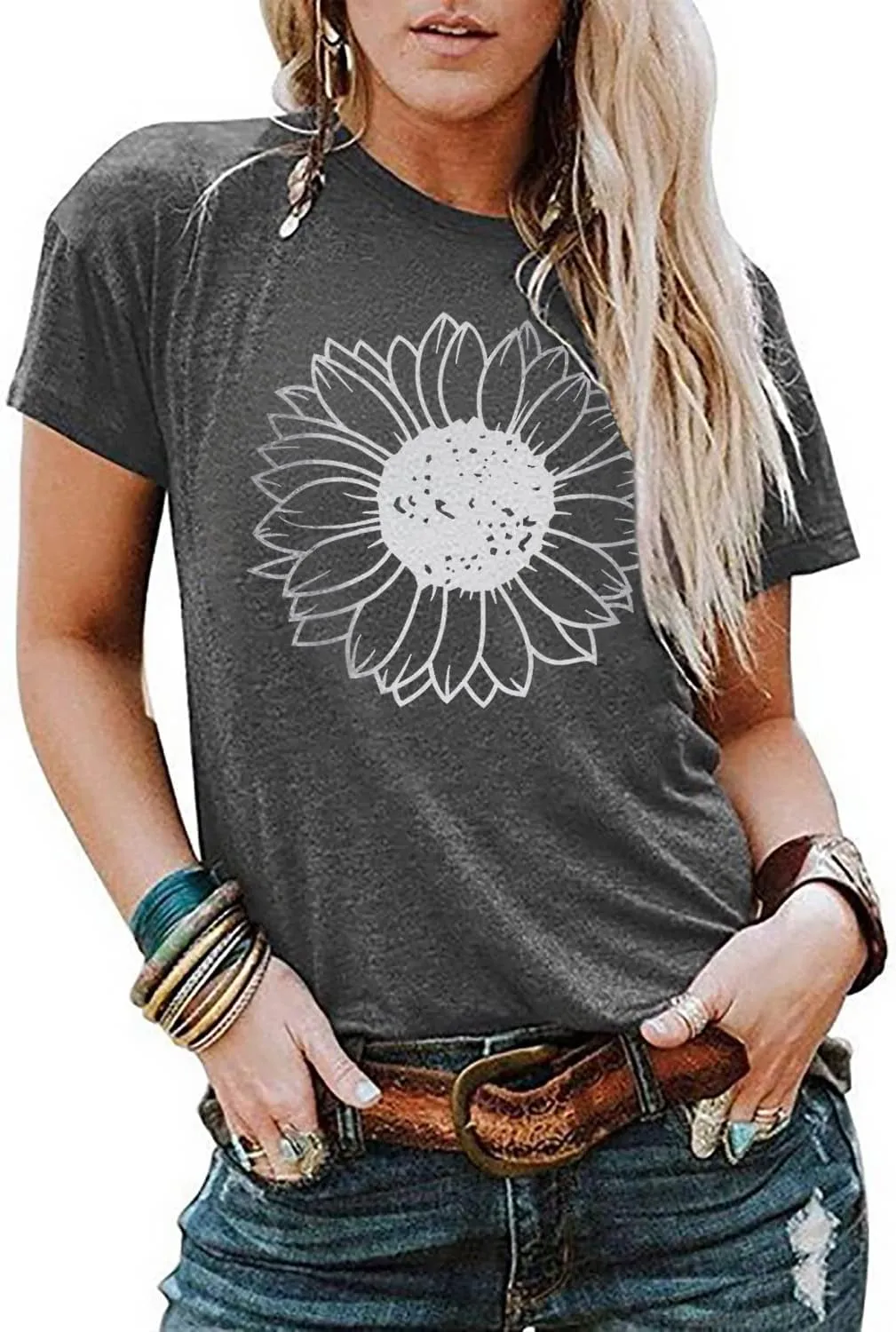 Women's Summer Tops Sunflower T Shirts for Women Cute Graphic Loose Tees Crew Neck Short Sleeve Casual Tops