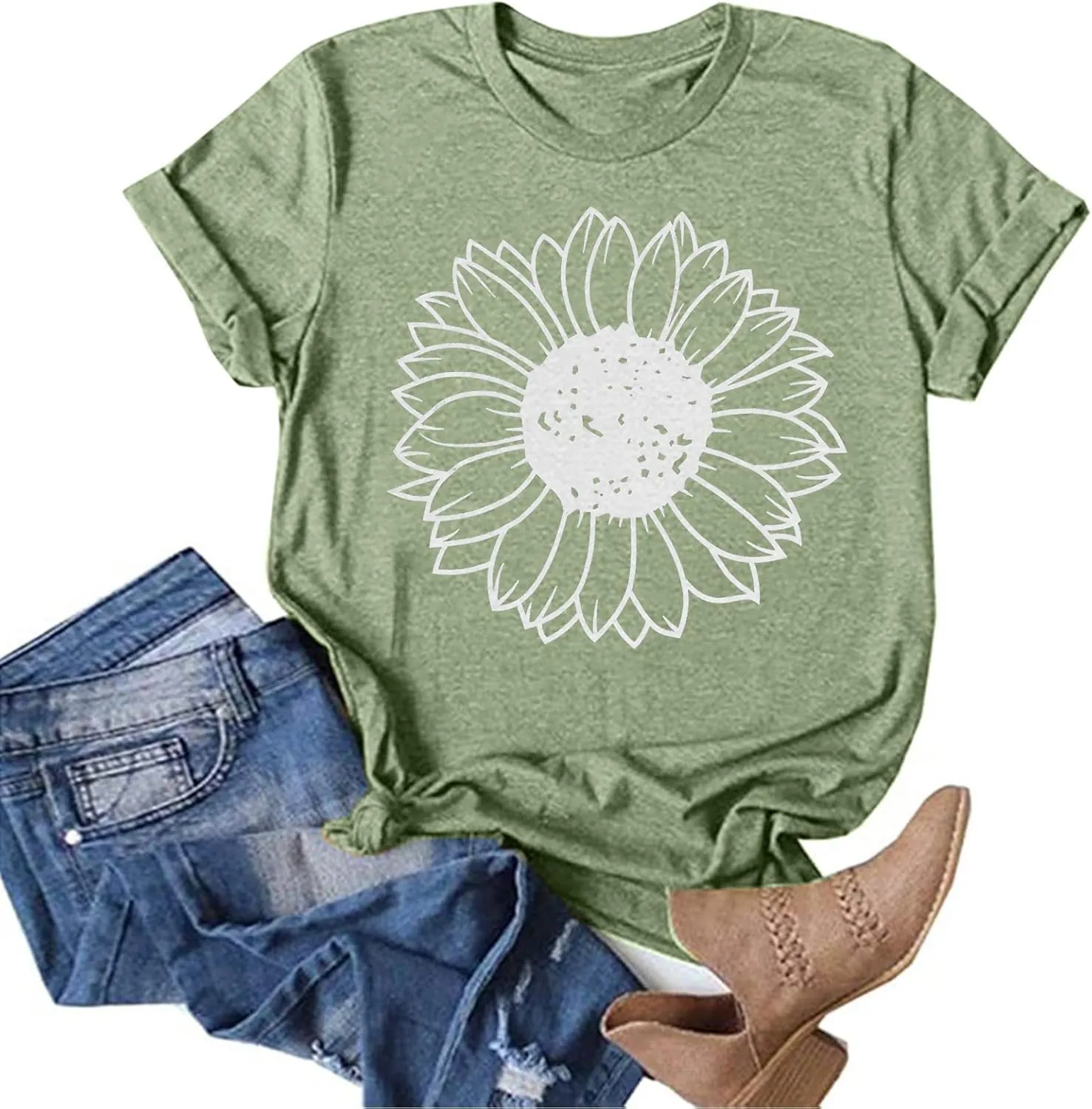 Women's Summer Tops Sunflower T Shirts for Women Cute Graphic Loose Tees Crew Neck Short Sleeve Casual Tops