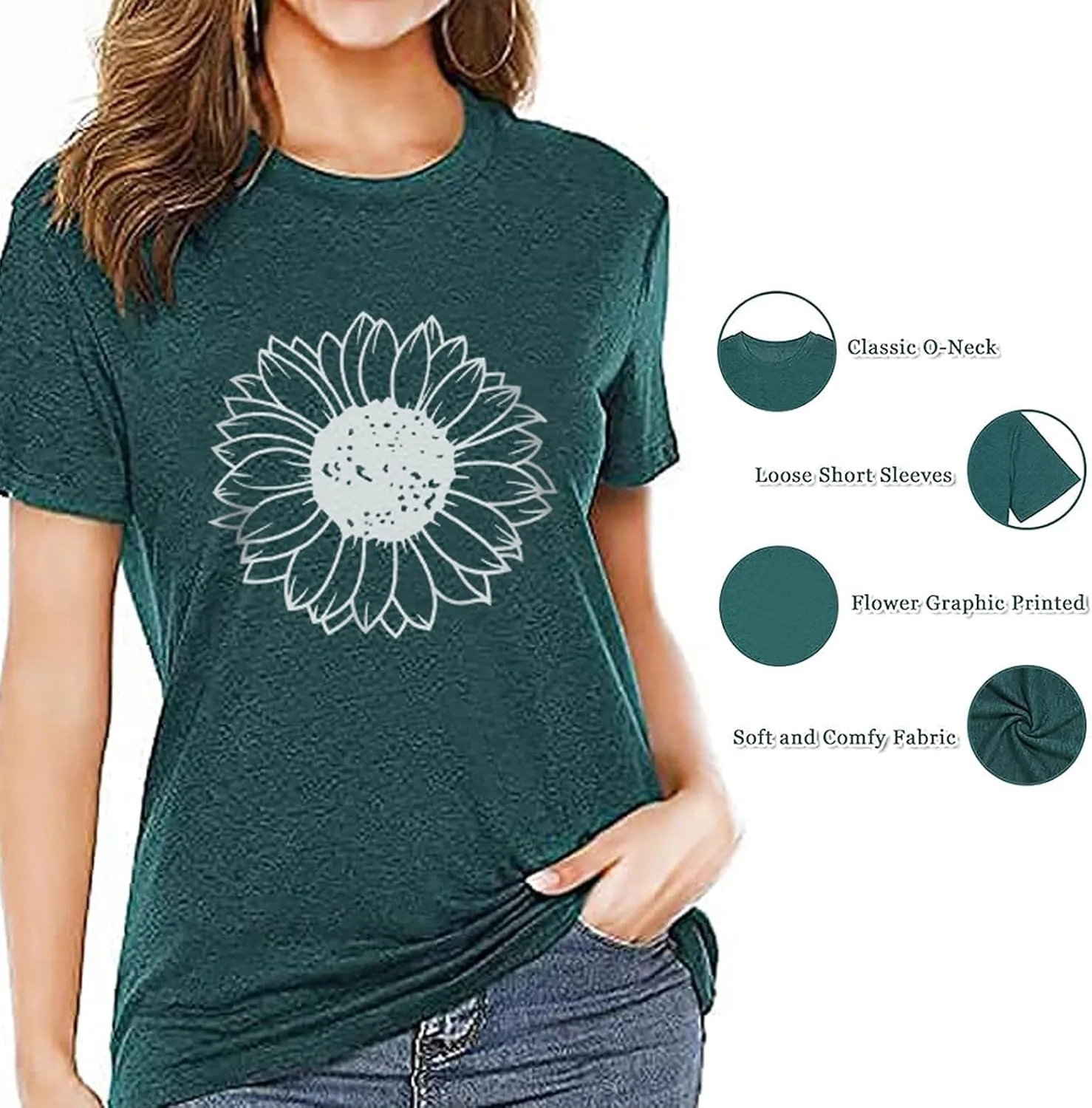 Women's Summer Tops Sunflower T Shirts for Women Cute Graphic Loose Tees Crew Neck Short Sleeve Casual Tops