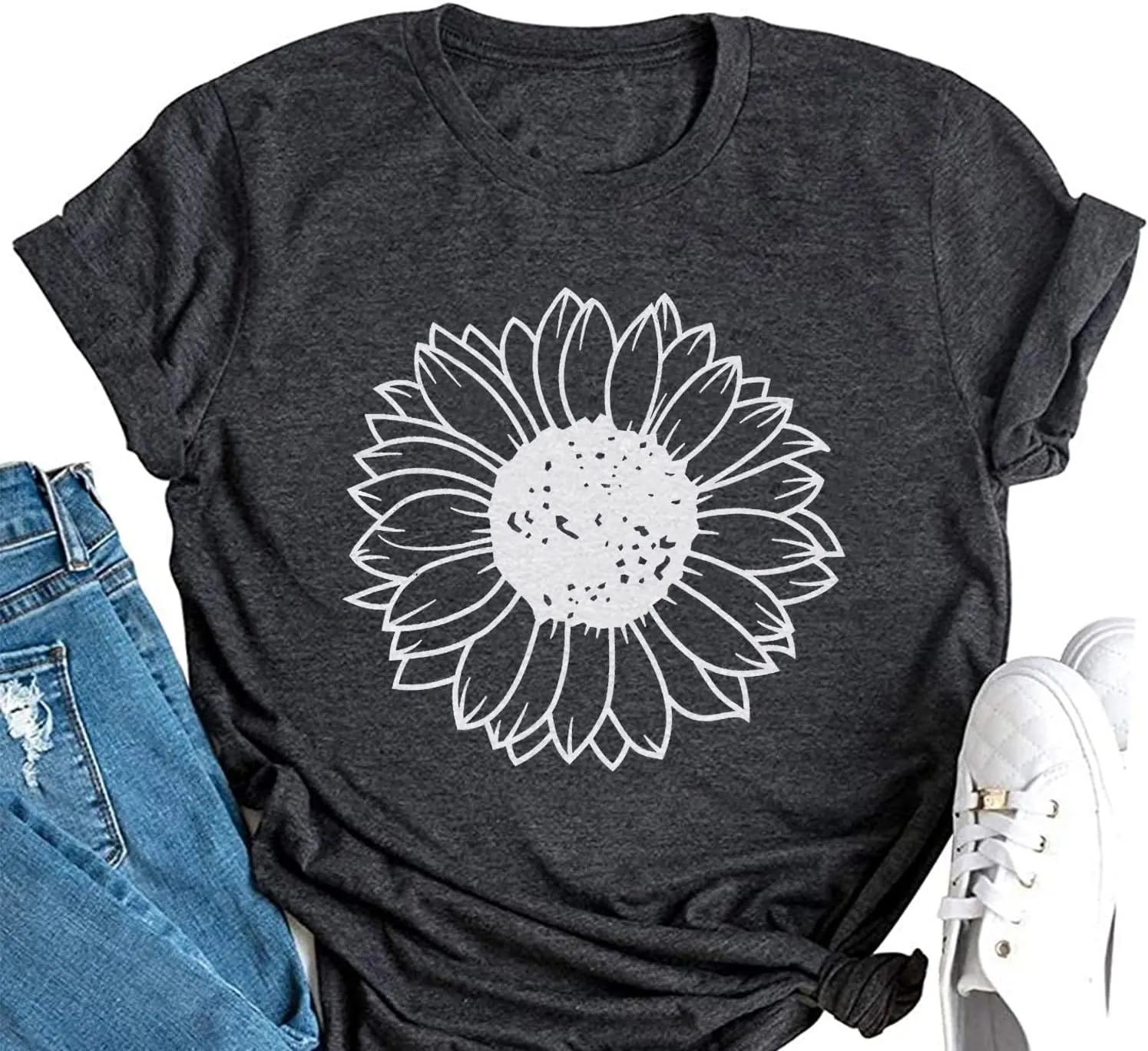 Women's Summer Tops Sunflower T Shirts for Women Cute Graphic Loose Tees Crew Neck Short Sleeve Casual Tops