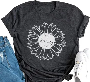 Women's Summer Tops Sunflower T Shirts for Women Cute Graphic Loose Tees Crew Neck Short Sleeve Casual Tops