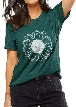 Women's Summer Tops Sunflower T Shirts for Women Cute Graphic Loose Tees Crew Neck Short Sleeve Casual Tops