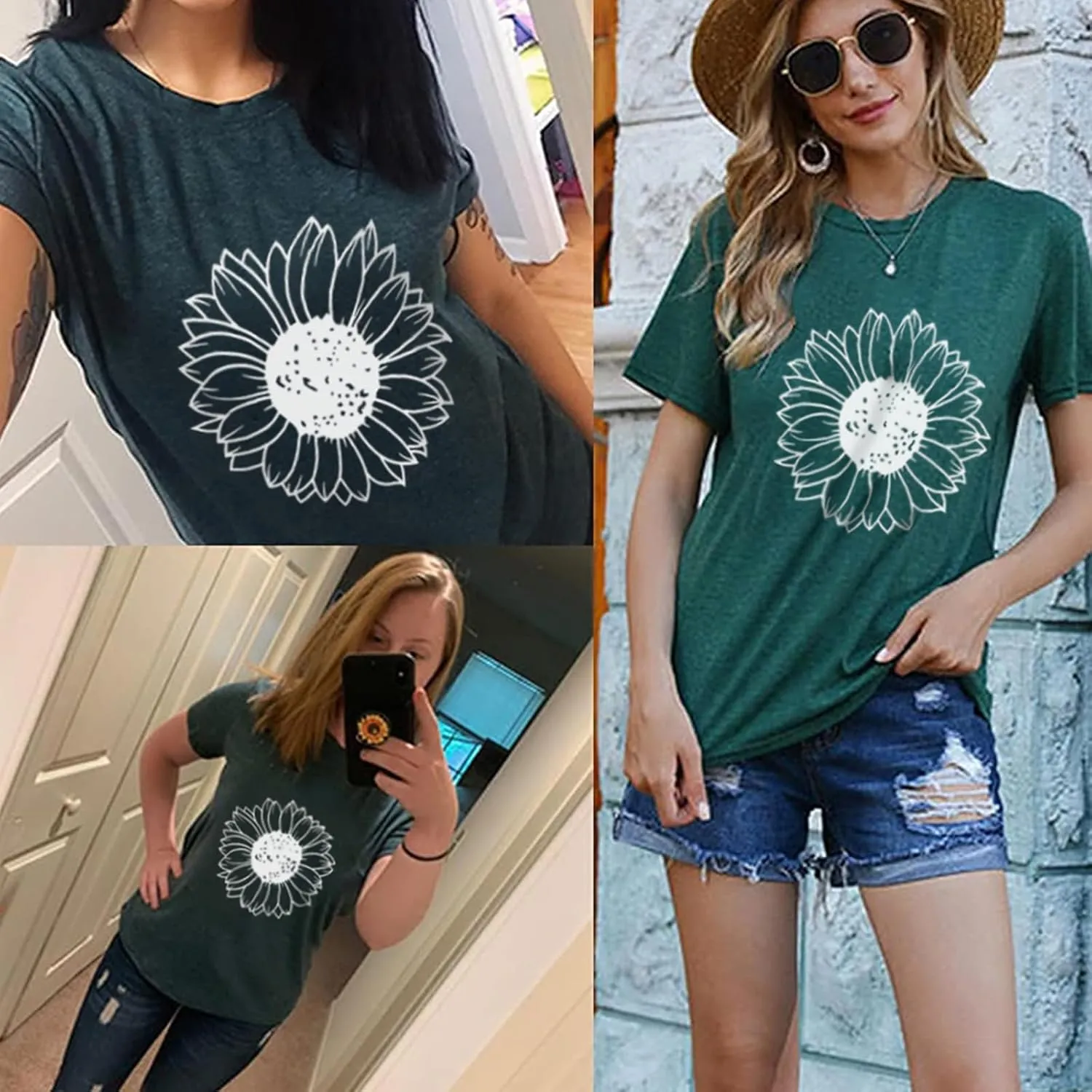 Women's Summer Tops Sunflower T Shirts for Women Cute Graphic Loose Tees Crew Neck Short Sleeve Casual Tops