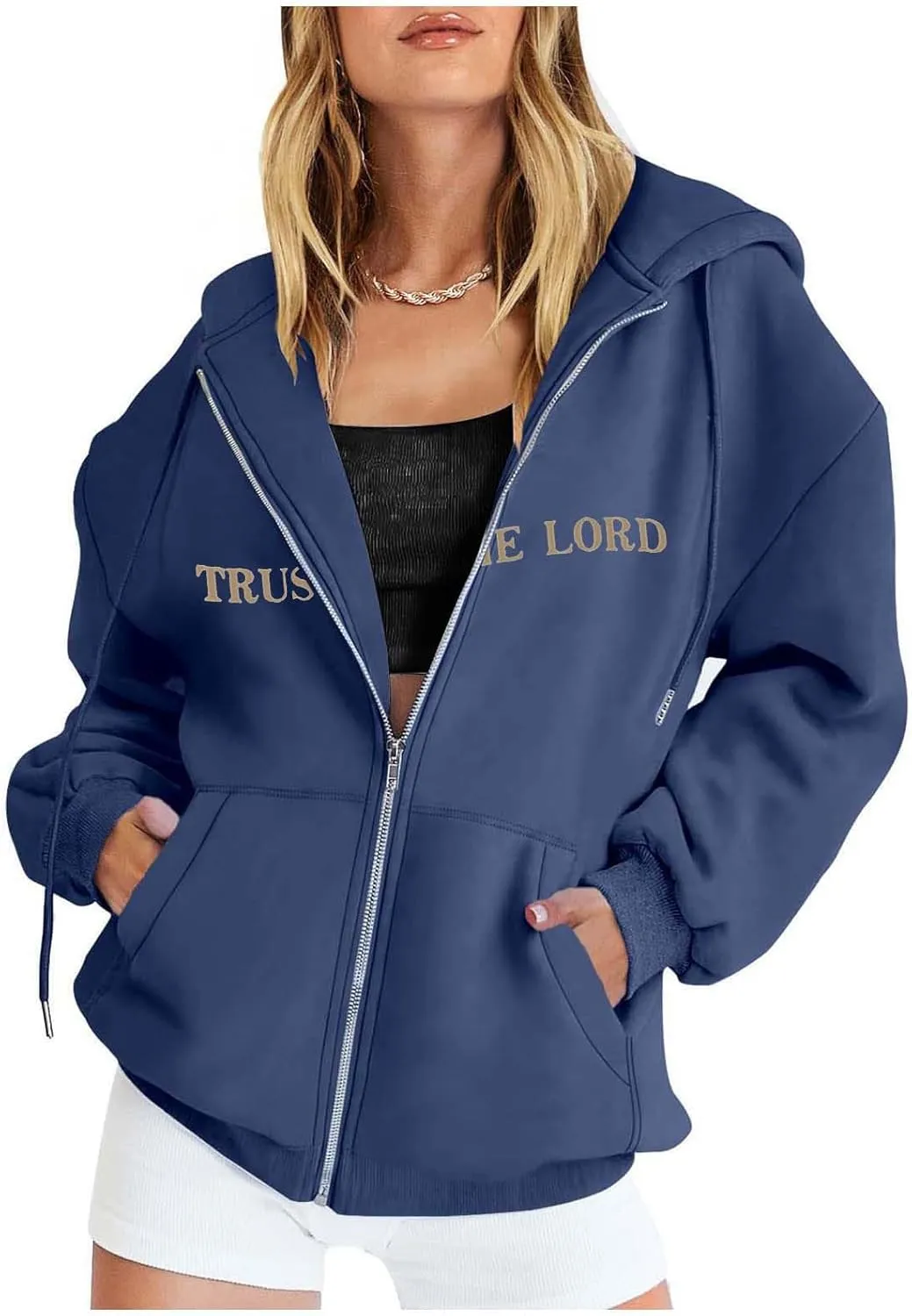 Women's Trust In The Lord Full Zip Up Christian Hoodies Comfort Fleece Lined Aesthetic with Hood Jackets 2024 Jesus
