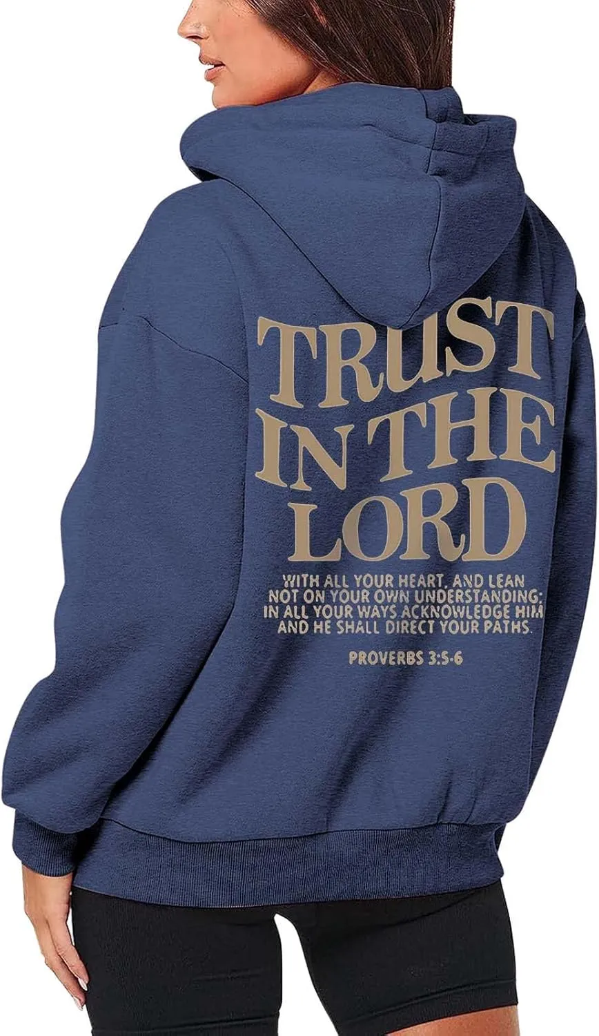 Women's Trust In The Lord Full Zip Up Christian Hoodies Comfort Fleece Lined Aesthetic with Hood Jackets 2024 Jesus
