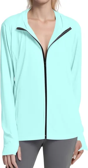 Women's UPF Sun Protection Shirts SPF Jacket UV Zip Up Hoodie Long Sleeve Summer Ice Silk Outdoor with Pockets