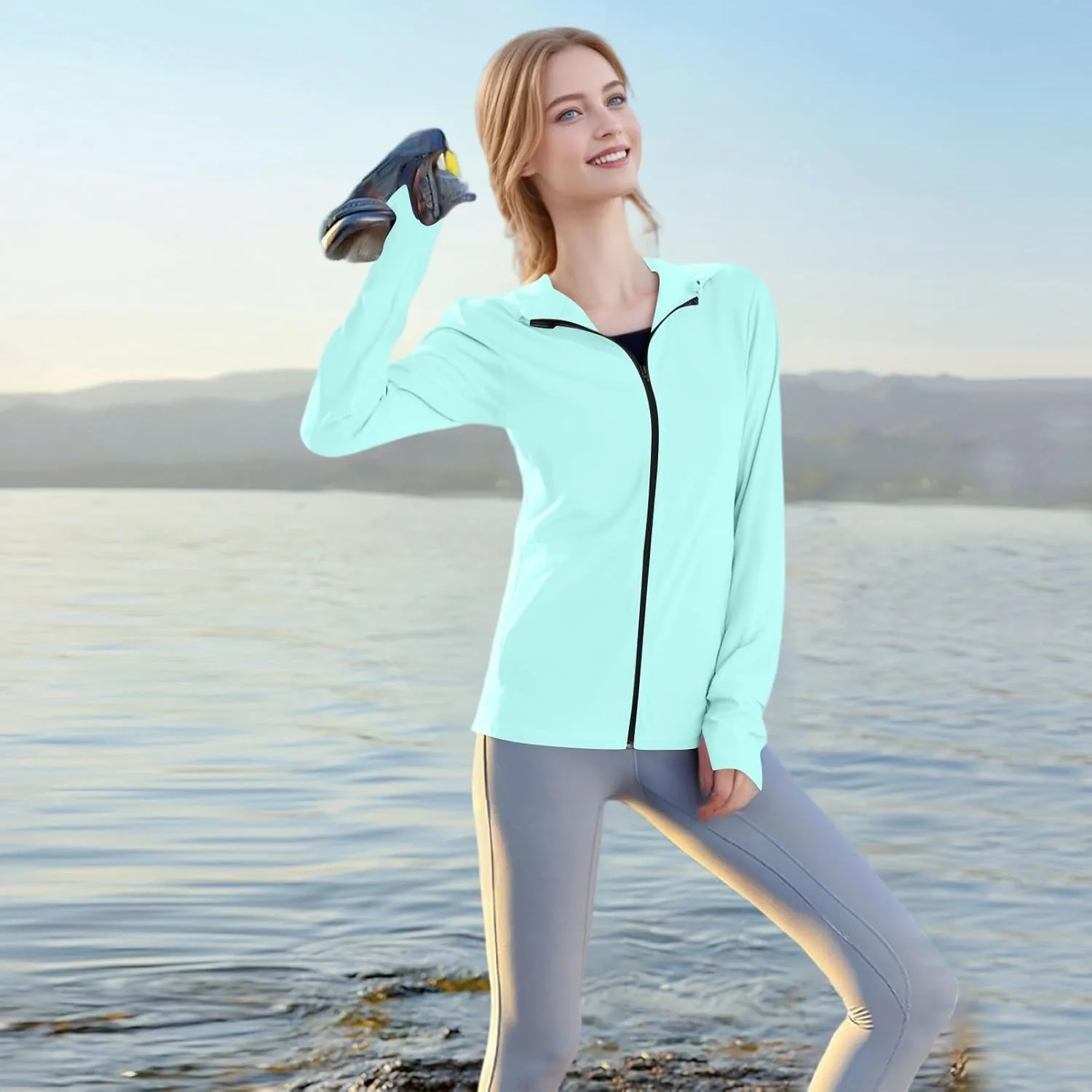 Women's UPF Sun Protection Shirts SPF Jacket UV Zip Up Hoodie Long Sleeve Summer Ice Silk Outdoor with Pockets