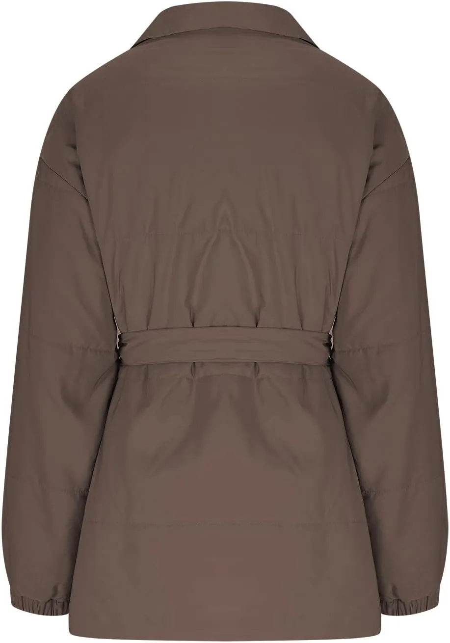 Womens Winter Coats Fashion Belted Puffer Jacket Lightweight Quilted Hooded Long Down Jacket Padded Parka Wrap Coats