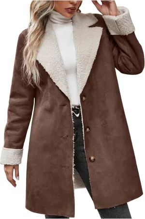 Womens Winter Coats Fleece Fuzzy Sherpa Lined Jackets Notch Lapel Pea Trench Coats Warm Overcoat Fashion Fall Outfits