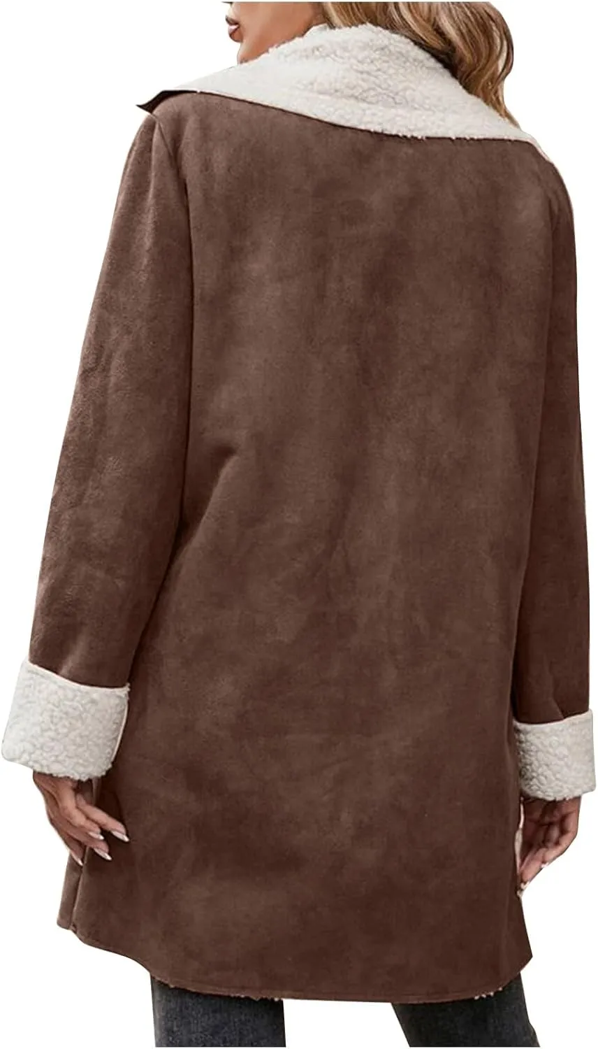 Womens Winter Coats Fleece Fuzzy Sherpa Lined Jackets Notch Lapel Pea Trench Coats Warm Overcoat Fashion Fall Outfits