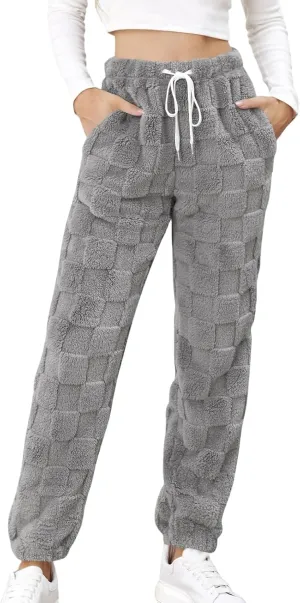 Women's Winter Warm Fleece Baggy Joggers Pants Sherpa Lined Sweatpants Jacquard Pajama Pants Plush Fuzzy Lounge Pants