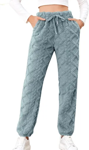 Women's Winter Warm Fleece Baggy Joggers Pants Sherpa Lined Sweatpants Jacquard Pajama Pants Plush Fuzzy Lounge Pants