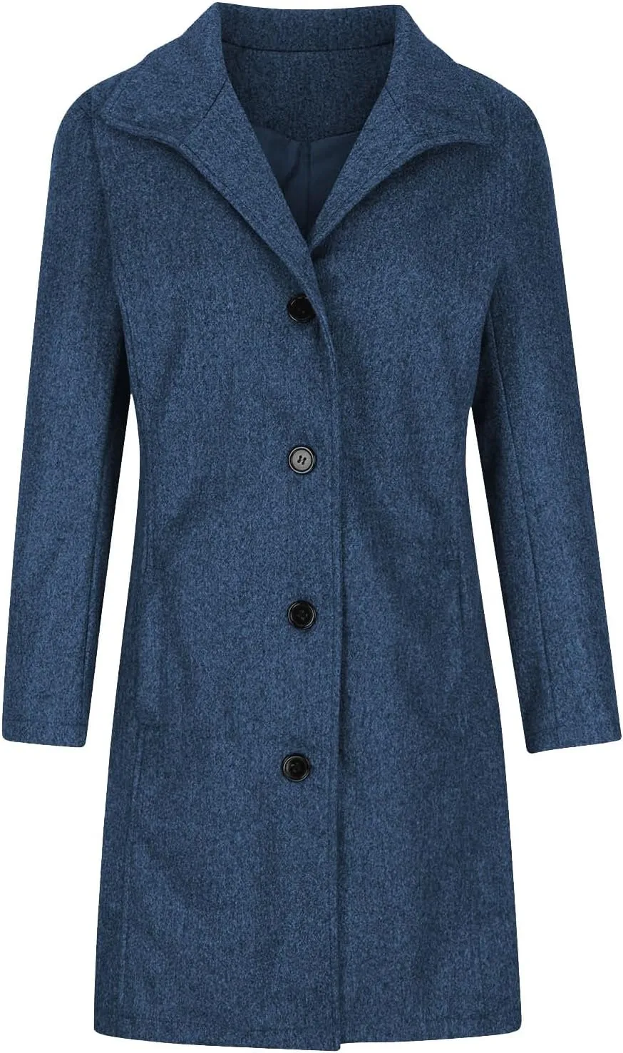 Womens Winter Wool Blend Coat Solid Single Breasted Stand Collar Pea Coat Casual Loose Thicken Warm Trench Coat