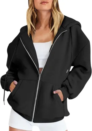 Womens Zip Up Hoodies Oversized Long Sleeve Sweatshirts Casual Y2K Hoodie 2024 Fall Jacket with Pockets