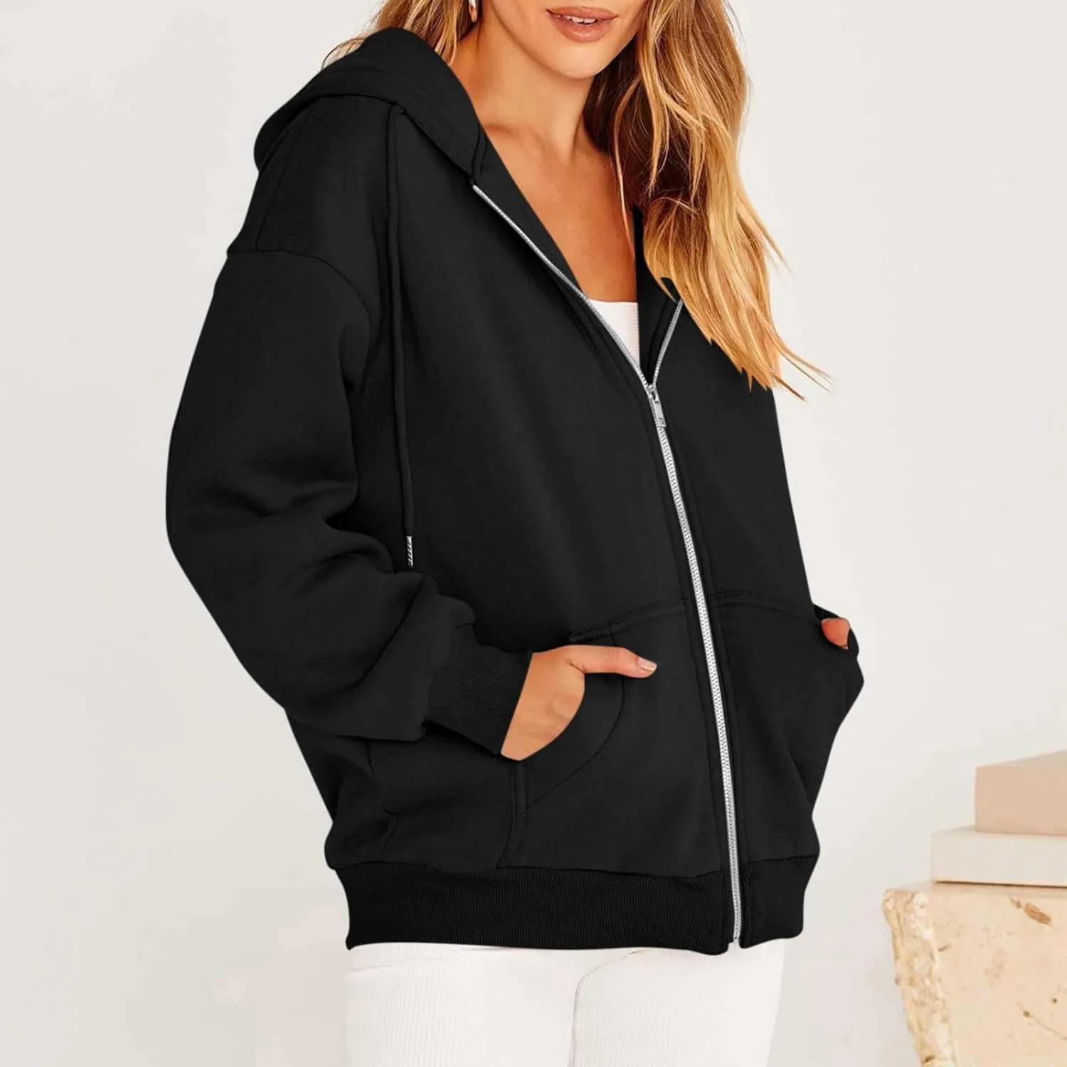 Womens Zip Up Hoodies Oversized Long Sleeve Sweatshirts Casual Y2K Hoodie 2024 Fall Jacket with Pockets
