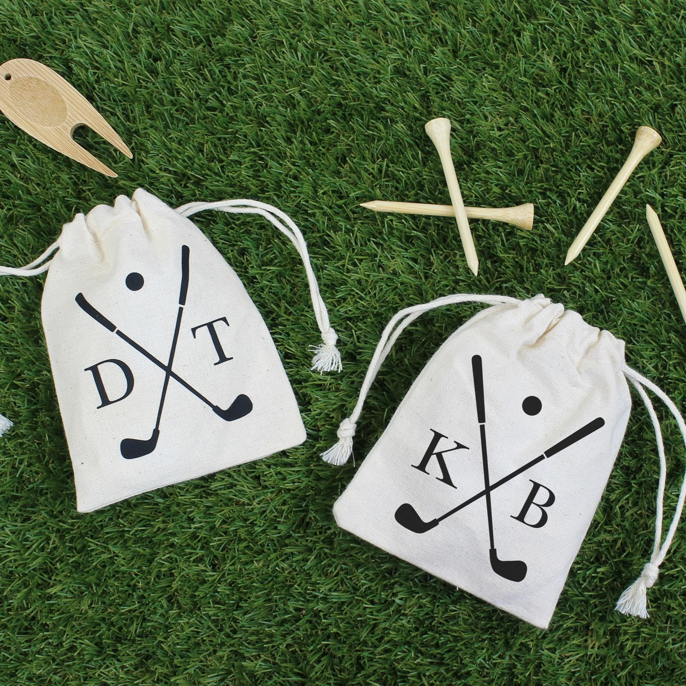 Wooden Golf Tools in Personalised Drawstring Bag