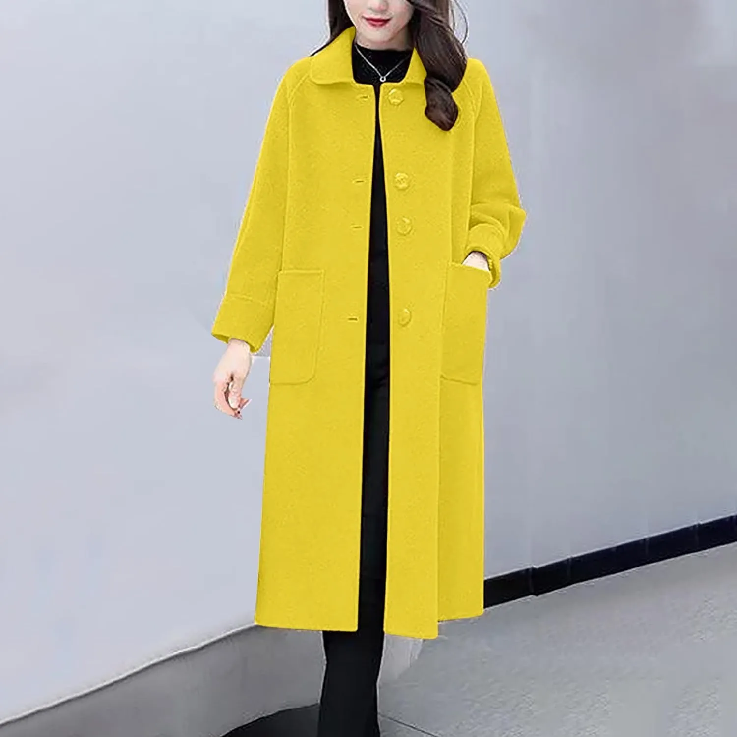 Wool Coats for Women Winter Warm Wool Blend Pea Coat Single Breasted Lapel Collared Trench Coat Overcoat with Pockets