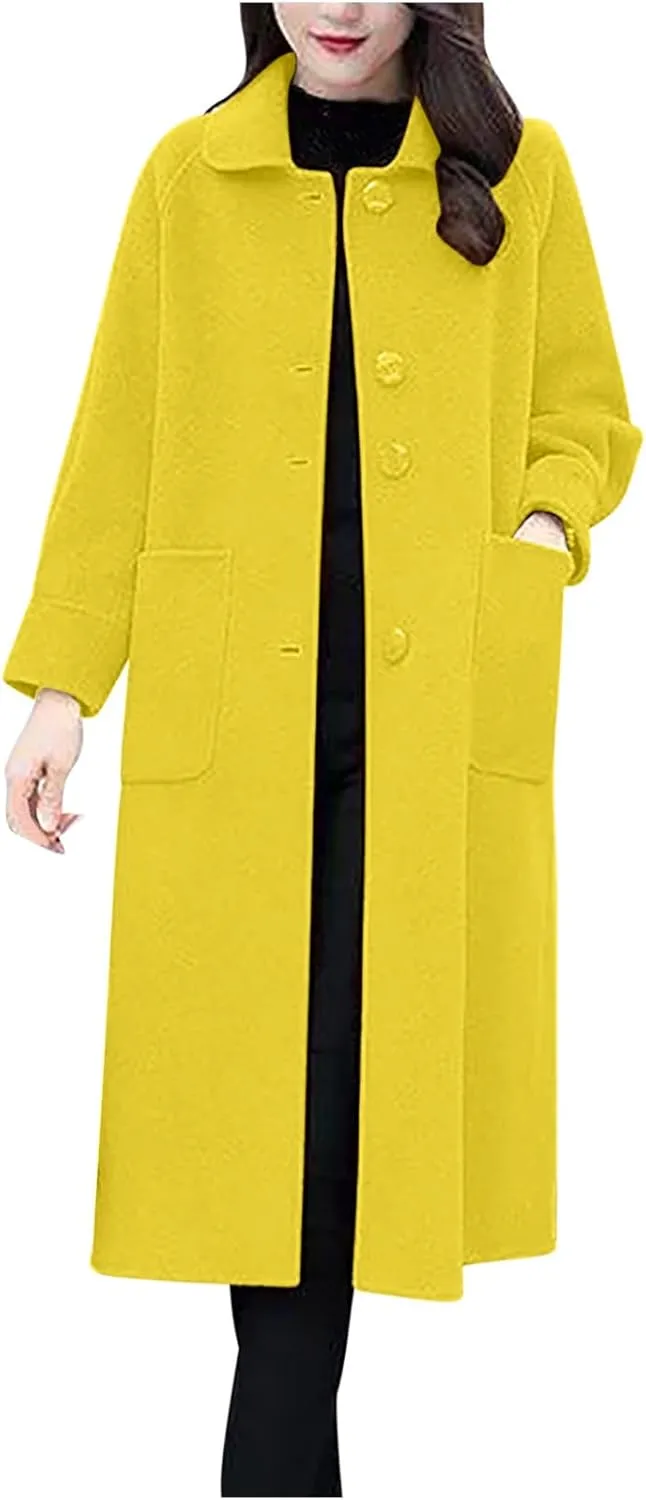 Wool Coats for Women Winter Warm Wool Blend Pea Coat Single Breasted Lapel Collared Trench Coat Overcoat with Pockets